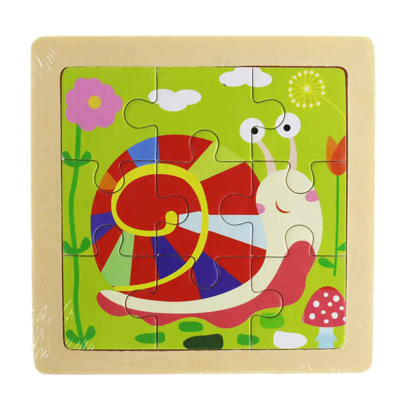 Rompecabezas de madera 3D de animales Montessori para educación temprana (9 piezas)