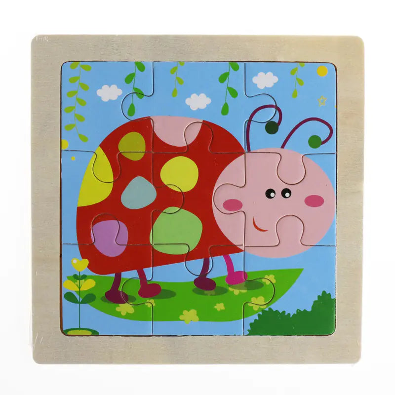 Rompecabezas de madera 3D de animales Montessori para educación temprana (9 piezas)