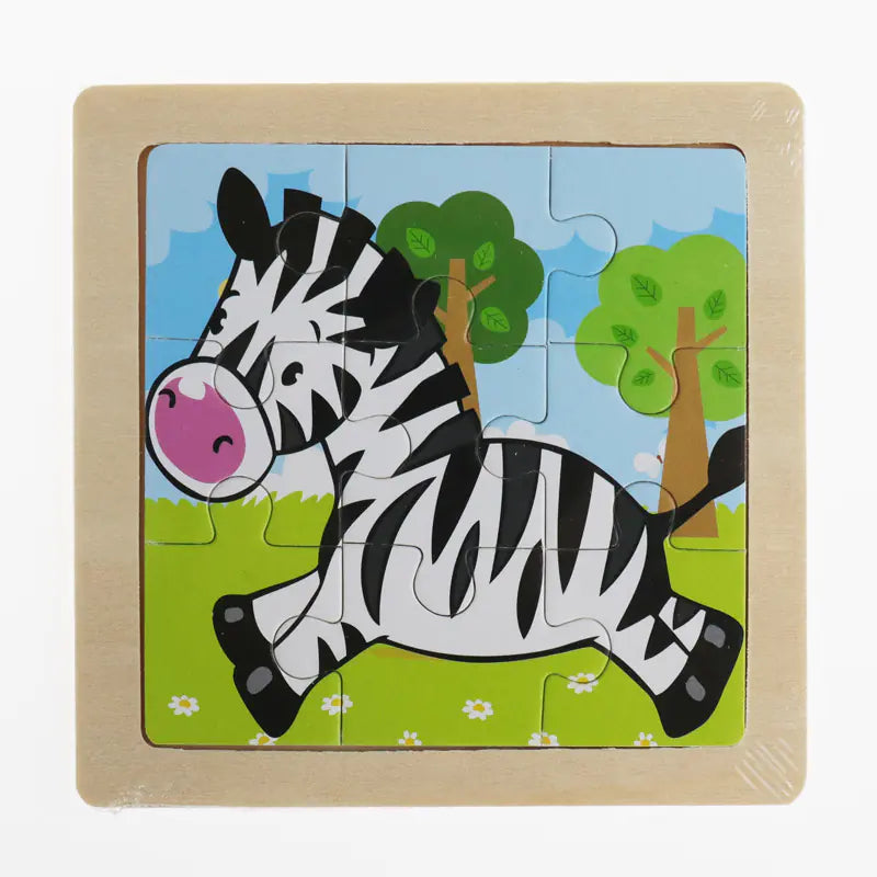 Rompecabezas de madera 3D de animales Montessori para educación temprana (9 piezas)