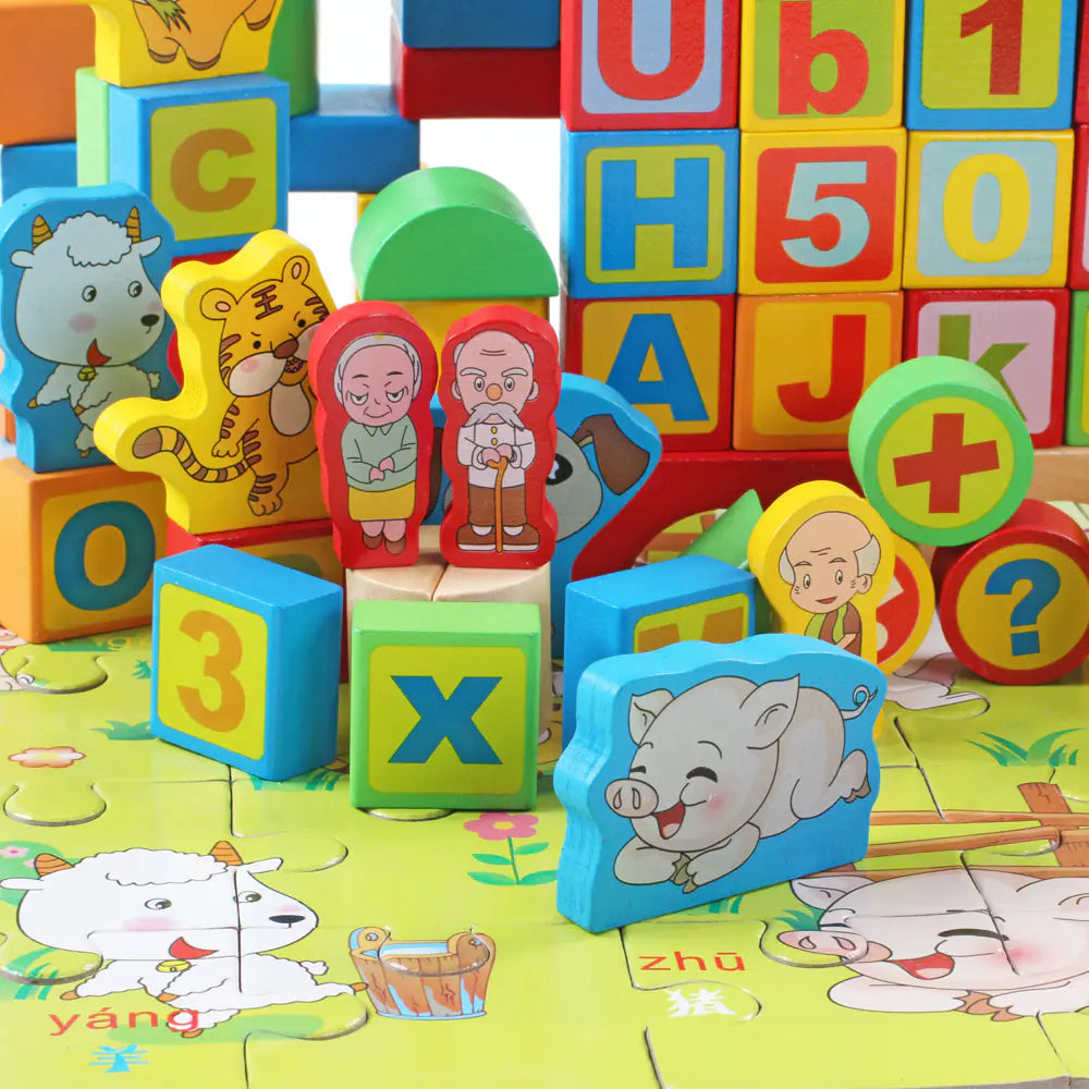 Wooden Stacking Blocks Set - 200 Pieces for Kids