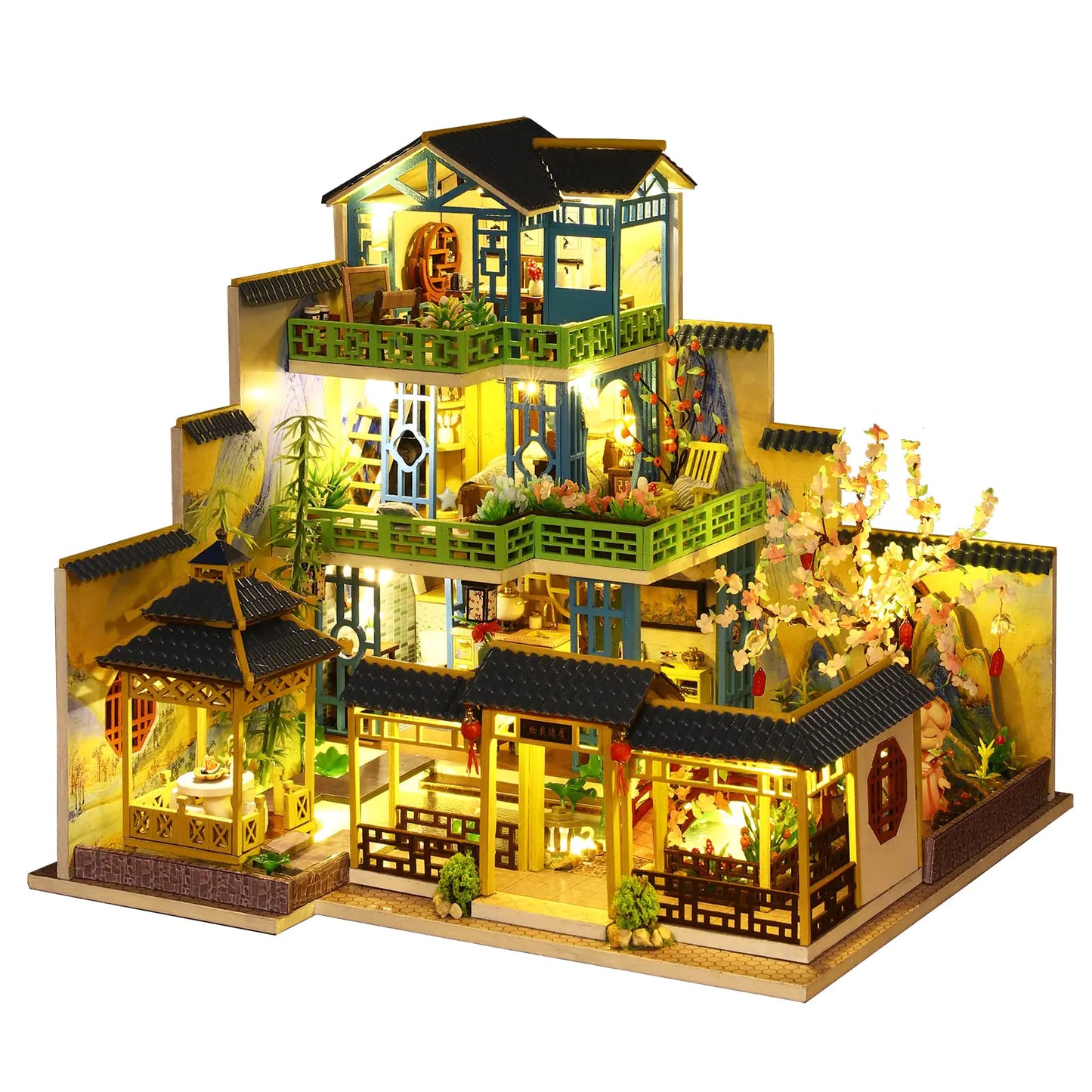 Spilay Dollhouse DIY Miniature Wooden Furniture Kit Mini Handmade Big Castle