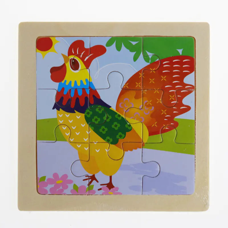 Rompecabezas de madera 3D de animales Montessori para educación temprana (9 piezas)