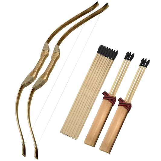 2 Pack Wooden Bow and Arrow Set for Kids 2 Bows 2 Quivers and 20 Wood Arrows 32 Inch Handmade Archery Set Outdoor and Indoor Games Toys Gifts for Kids Youth Boys and Girls