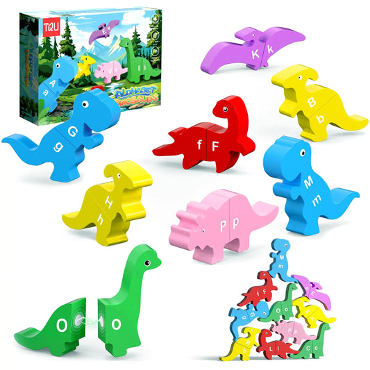 13 Pcs Dinosaur Alphabet Learning Toys for Toddlers 2-4 Montessori Educational Toys Gifts for 2 3 4 Year Old Boy Girl Magnetic Toys Wooden Stacking Building Toys Fine Motor Toys for Kids