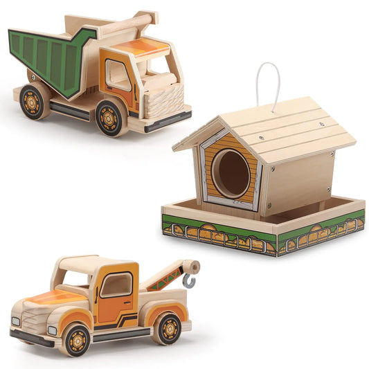 SainSmart Jr. Woodworking Building Kit 3-in-1 Kids STEM Projects Set DIY Wood Crafts Assembly Toys with Different Combinations for Boys and Girls