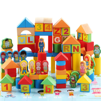 Wooden Stacking Blocks Set - 200 Pieces for Kids