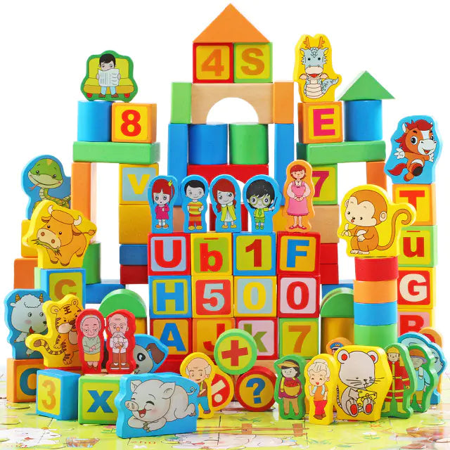 Wooden Stacking Blocks Set - 200 Pieces for Kids