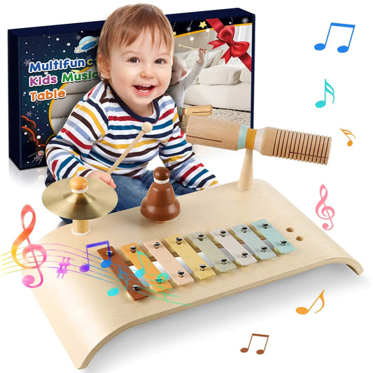 LOOIKOOS Kids Drum Set Toddler Musical Instruments Set Wooden Percussion Instrument Xylophone for Kids Montessori Toys Preschool Educational Musical Toys Set