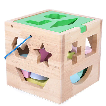 Wooden 15-Hole Shape Sorting Toy for Early Learning