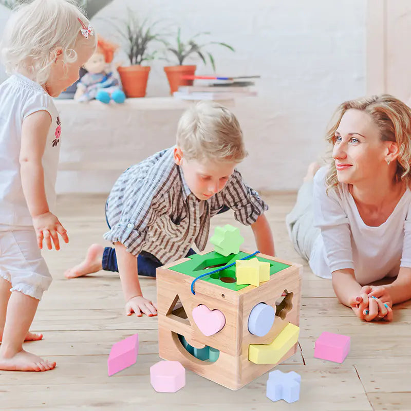 Wooden 15-Hole Shape Sorting Toy for Early Learning