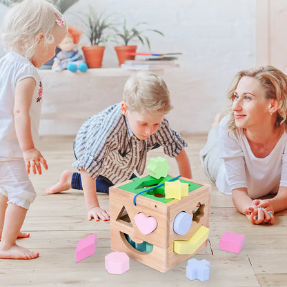 Wooden 15-Hole Shape Sorting Toy for Early Learning