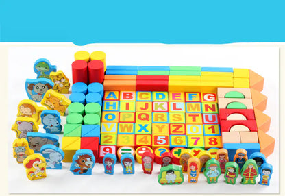 Wooden Stacking Blocks Set - 200 Pieces for Kids