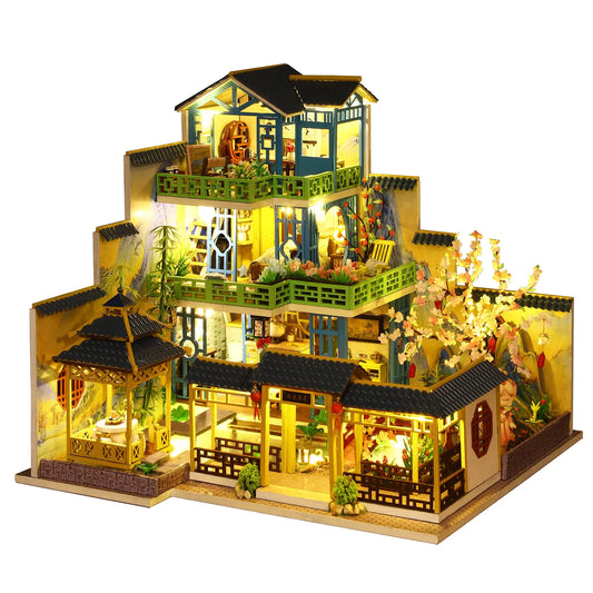 Spilay Dollhouse DIY Miniature Wooden Furniture Kit Mini Handmade Big Castle